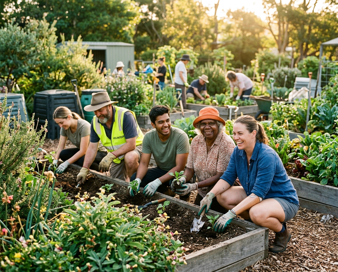 Community volunteers working together outdoors